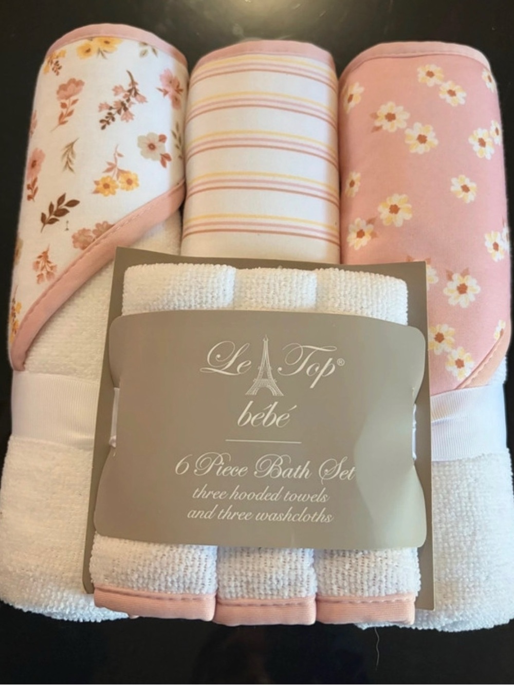Le Top Bébé Pink Floral & Stripe 6-Piece Baby Bath Towel Set